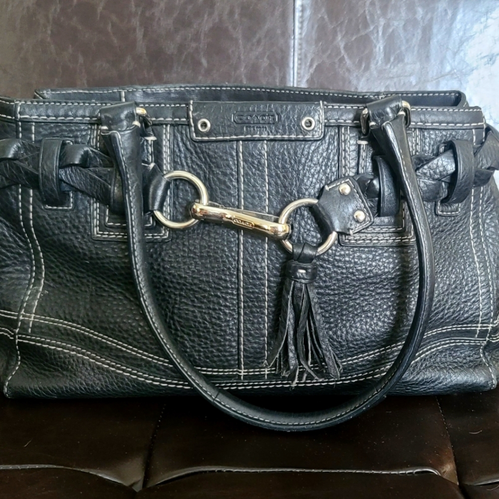 Coach Hampton Pebbled Braided Tote Black Leather Shoulder Bag